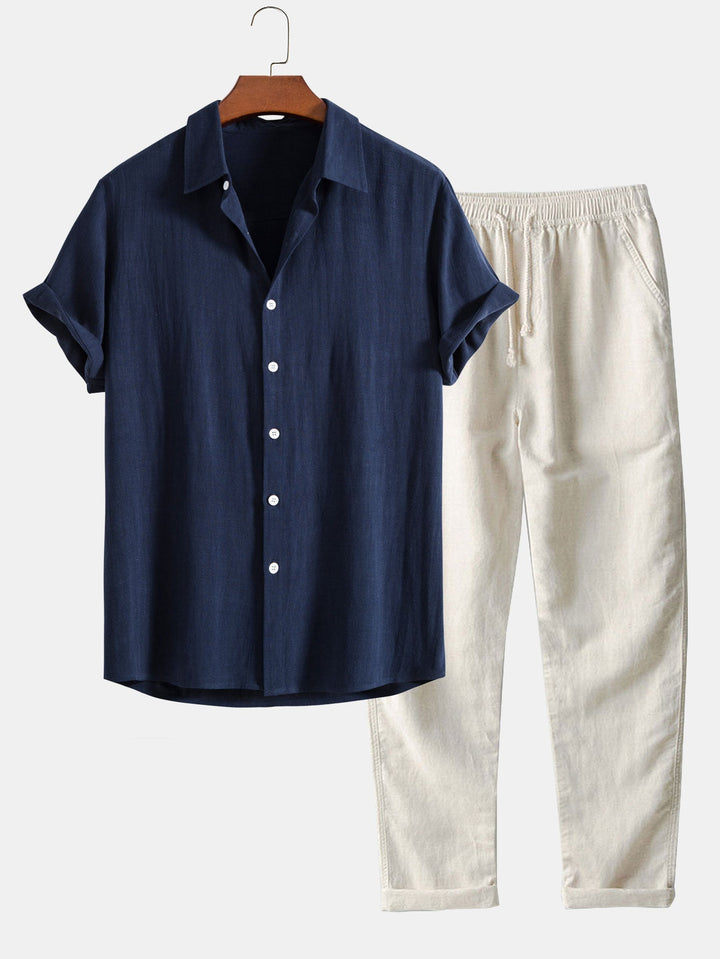 Linen Rayon Mix Button Shirt & Straight Linen Pants