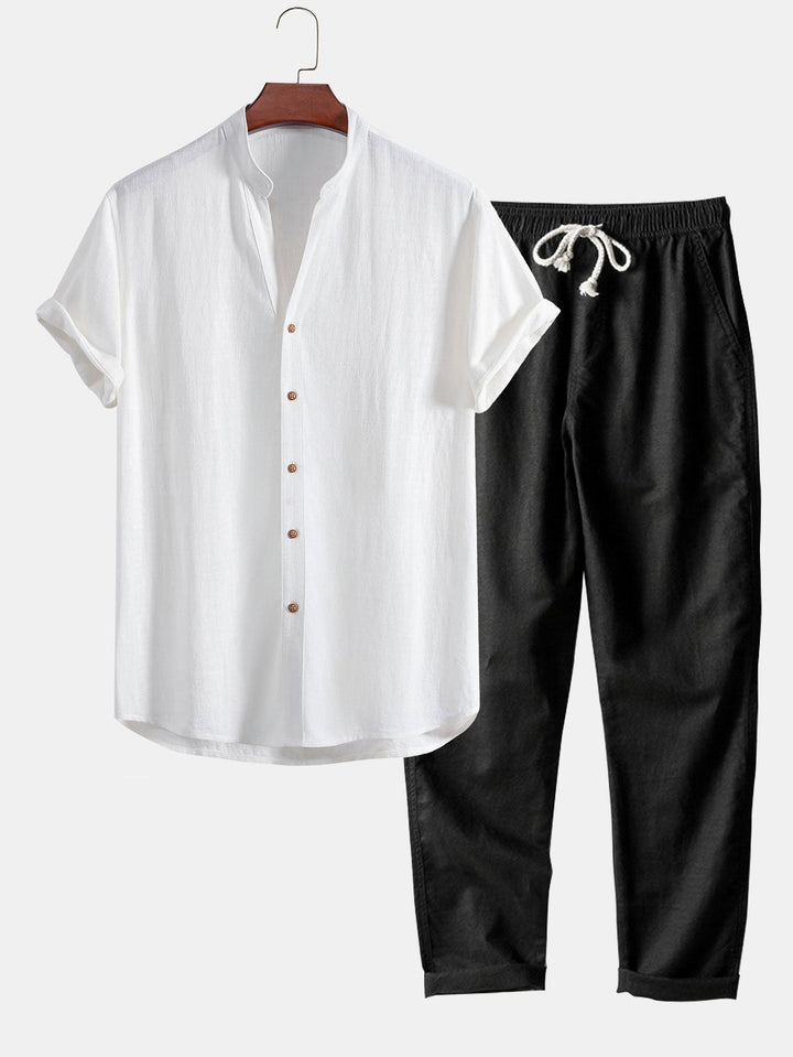 Linen Rayon Mix Shirt & Straight Leg Linen Pants