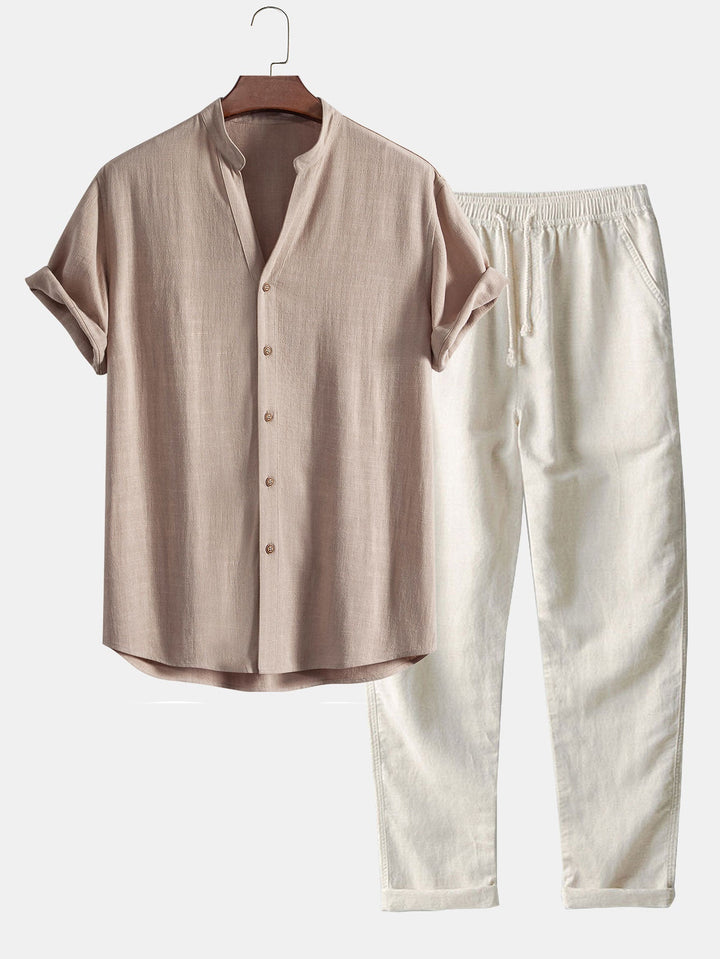 Linen Rayon Mix Shirt & Straight Leg Linen Pants