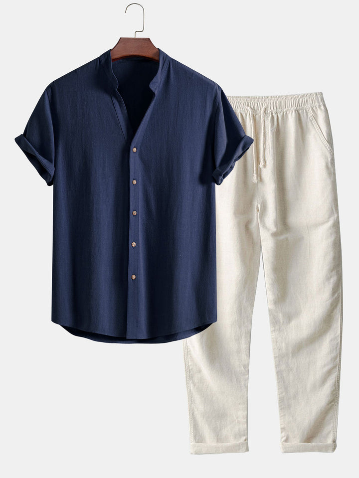 Linen Rayon Mix Shirt & Straight Leg Linen Pants