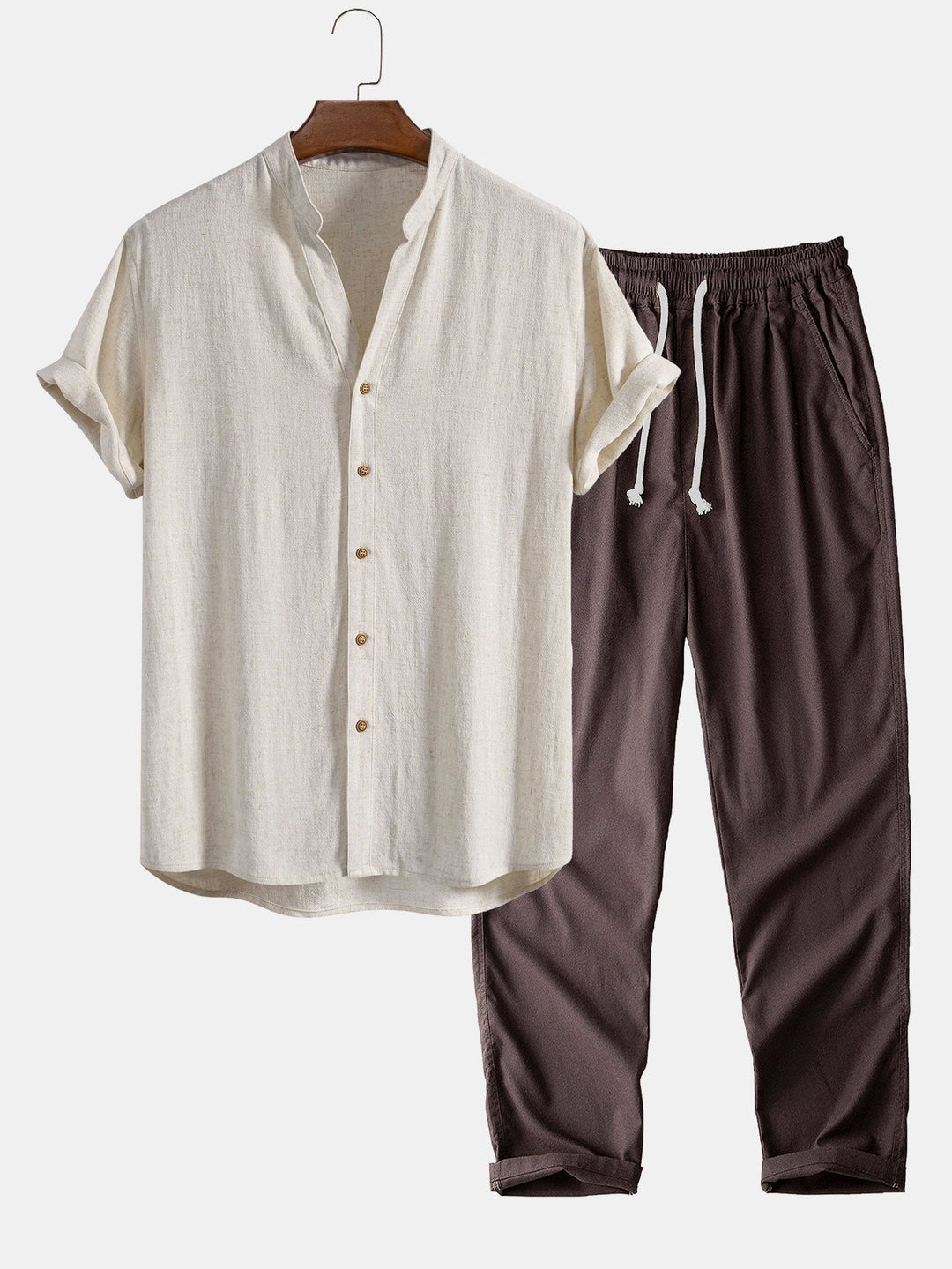 Linen Rayon Mix Shirt & Straight Leg Linen Pants