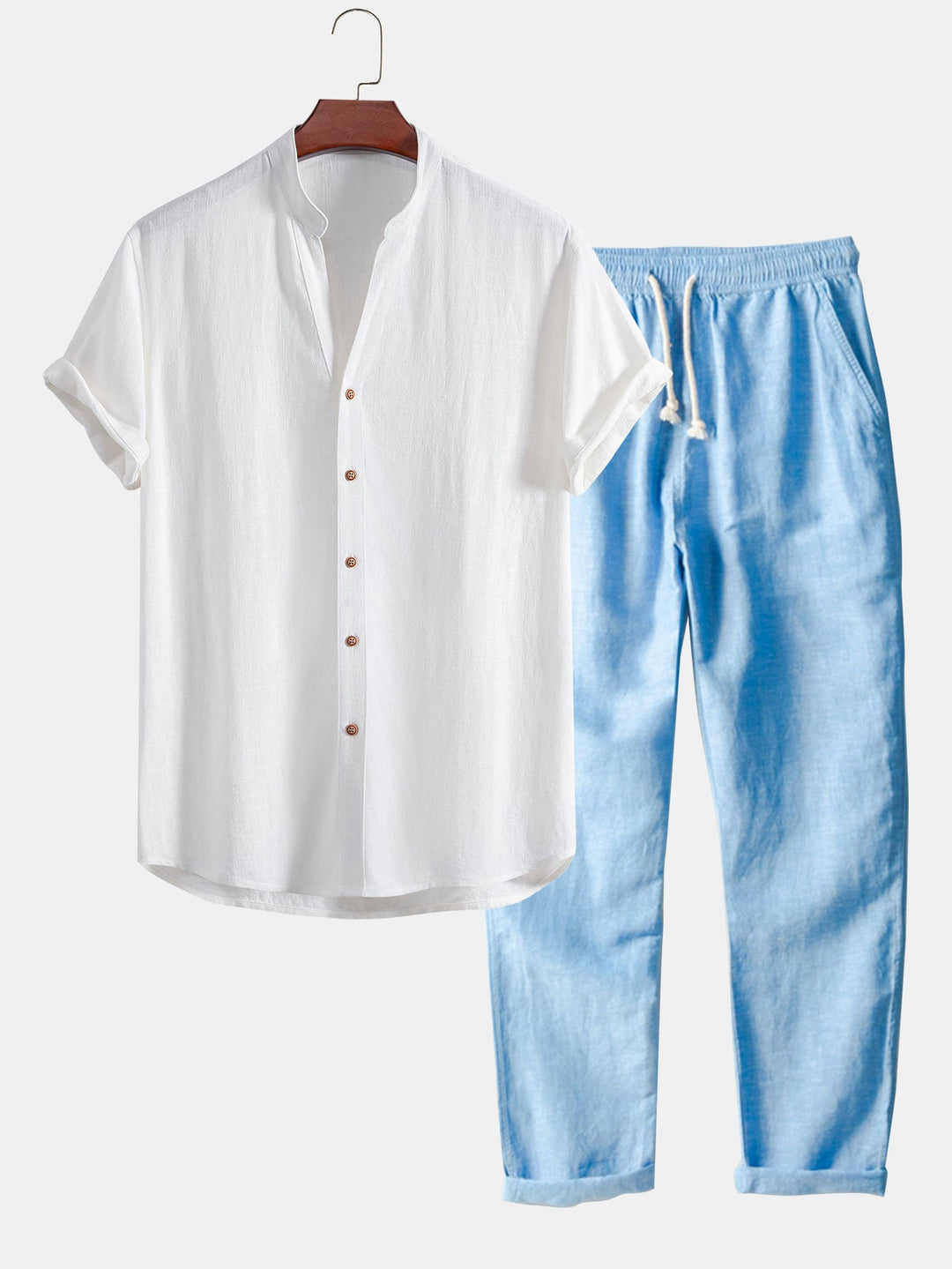 Linen Rayon Mix Shirt & Straight Leg Linen Pants