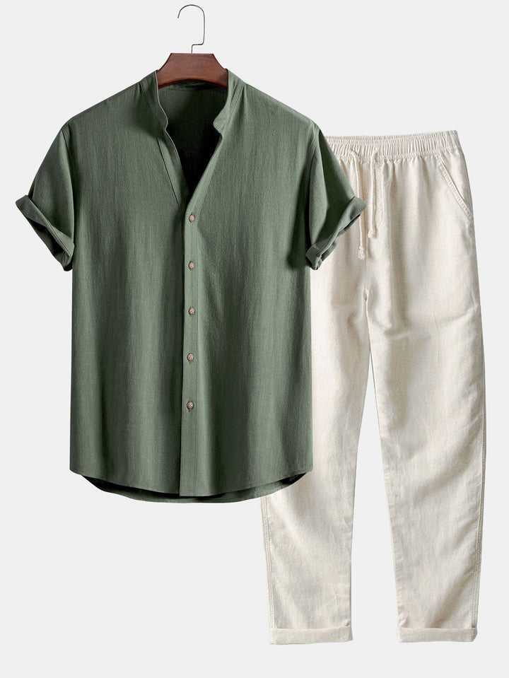 Linen Rayon Mix Shirt & Straight Leg Linen Pants