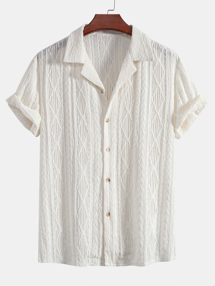Geometric Jacquard Cuban Shirt & Straight Linen Pants